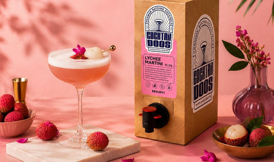 Lychee Martini cocktail met Cocktaildoos verpakking